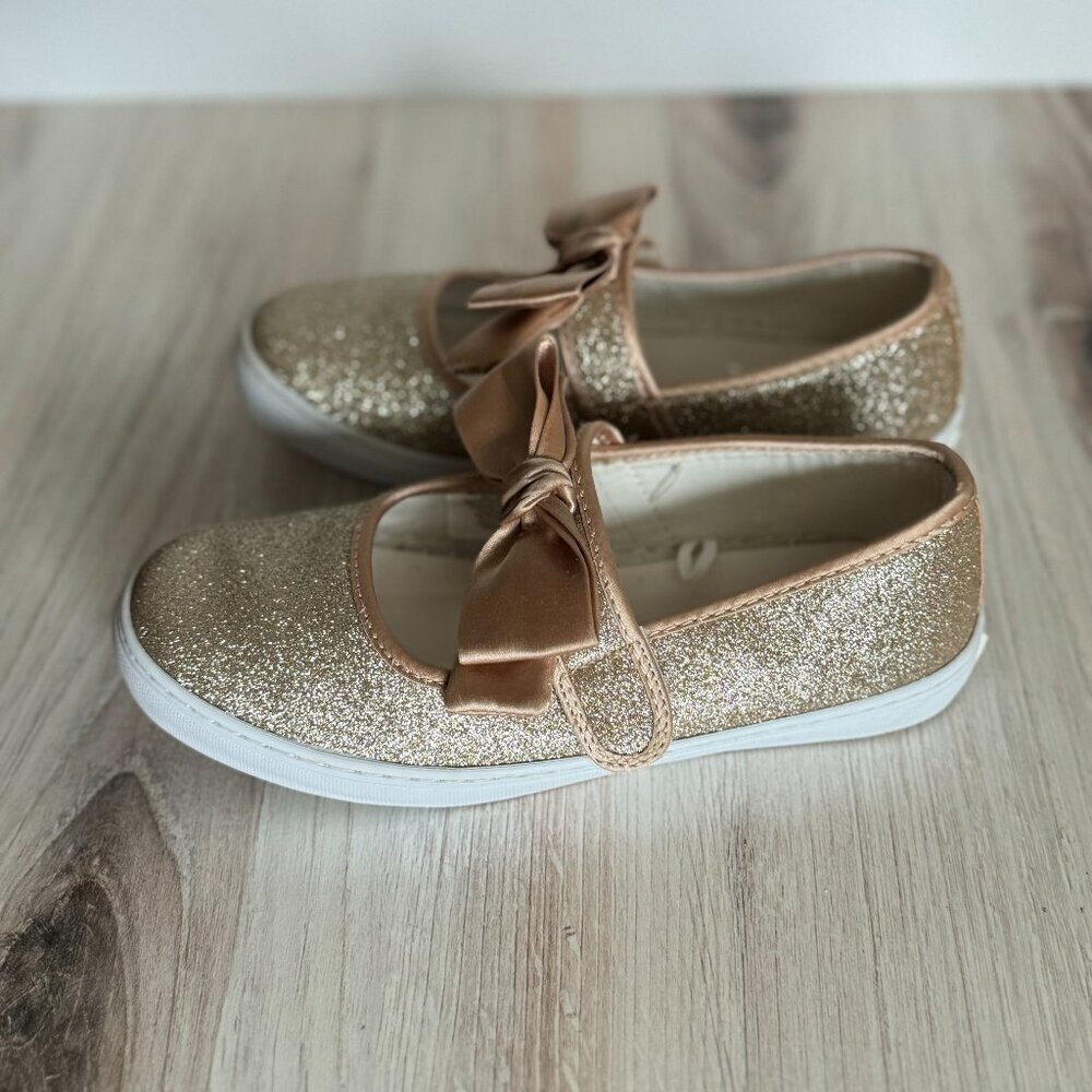 Janie and Jack Gold Sparkle Mary Jane Sneakers Girls Size 1 - Picture 2 of 8